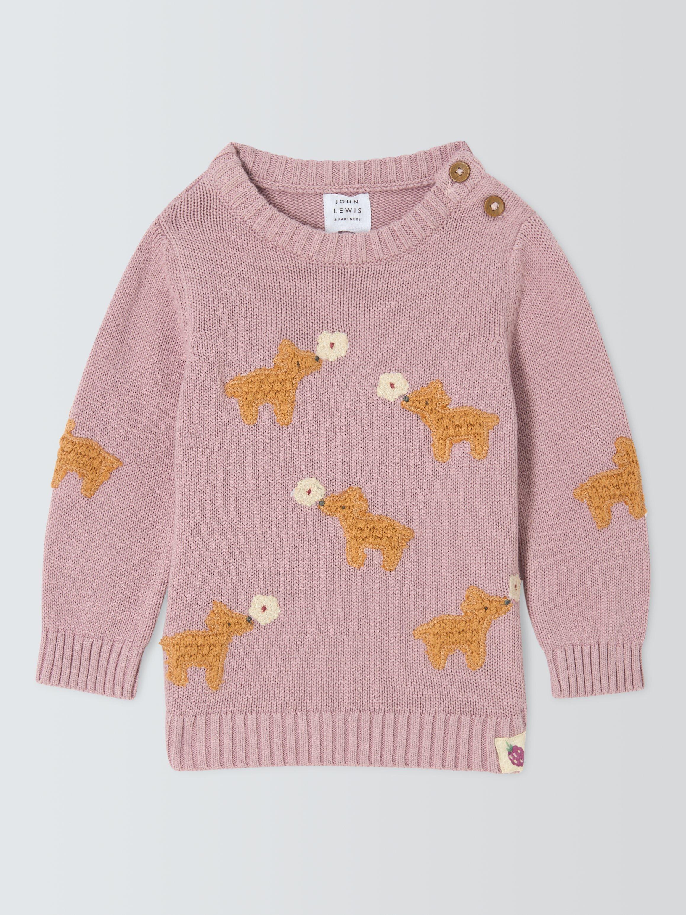 John Lewis Baby Intarsia Flower Dog Cotton Jumper, Multi