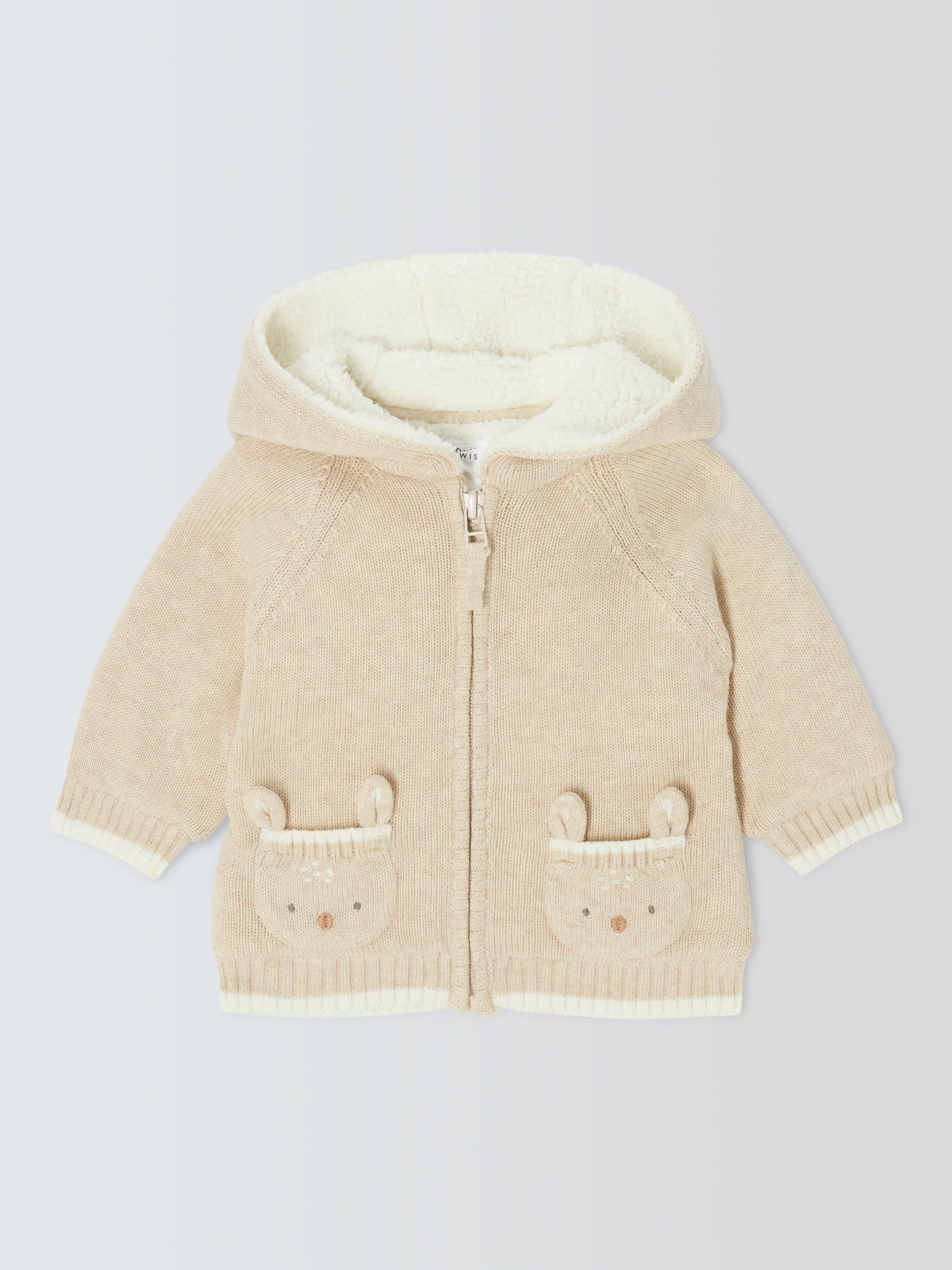 John Lewis Baby Deer Hooded Cardigan Natural