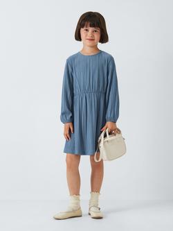 John Lewis ANYDAY Kids' Plisse Dress, Blue - view 2, Blue