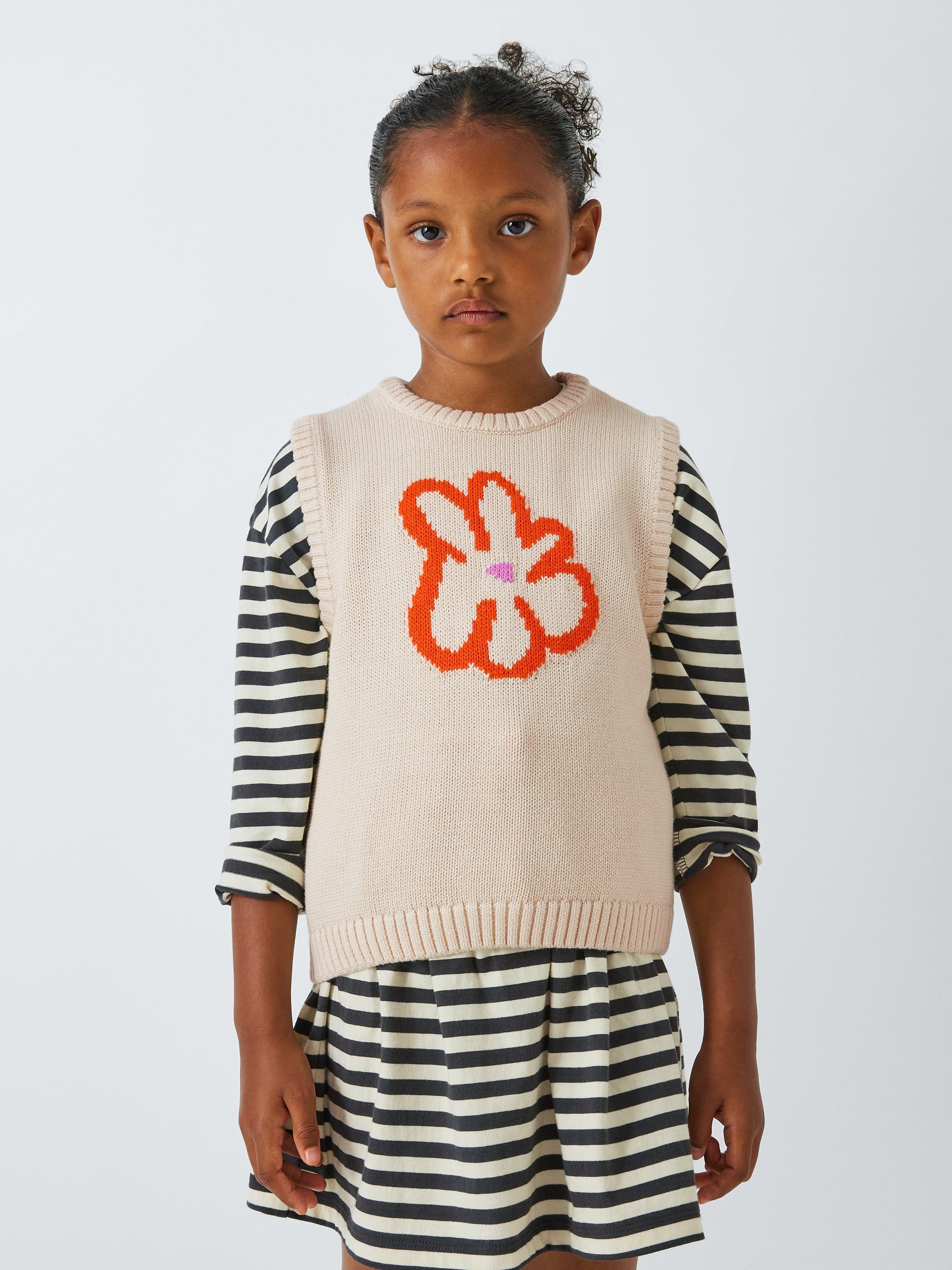 John Lewis ANYDAY Kids' Flower Knit Vest, Natural