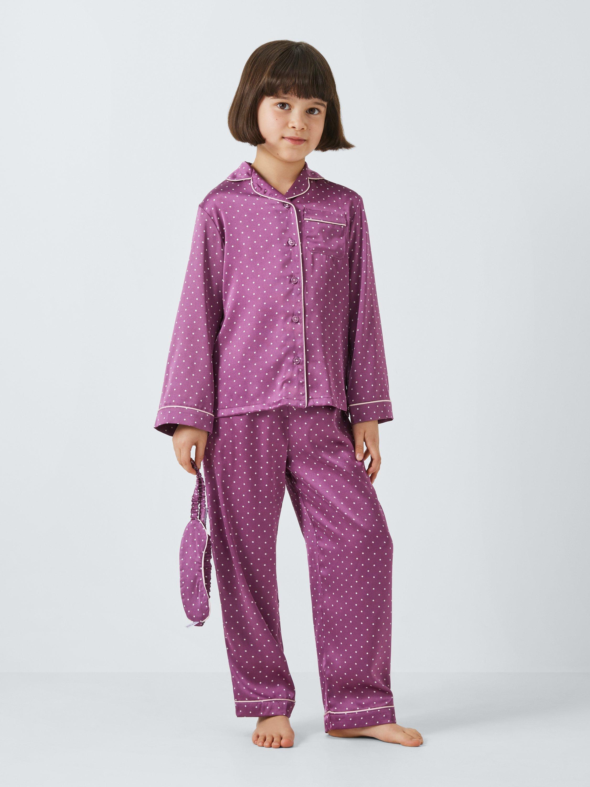 John Lewis Kids Spot Satin Pyjama Set Purple