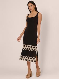 Adrianna by Adrianna Papell Crochet Midi Sheath Dress, Black/Ecru, Black/Ecru