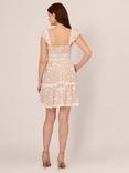 Adrianna Papell Lace Embroidered Flutter Mini Dress, Ivory/Nude