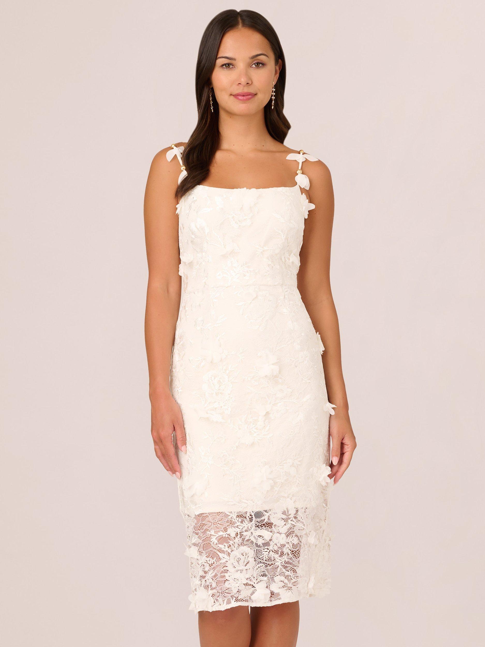 Adrianna Papell Embroidered Sheath Lace Dress Ivory