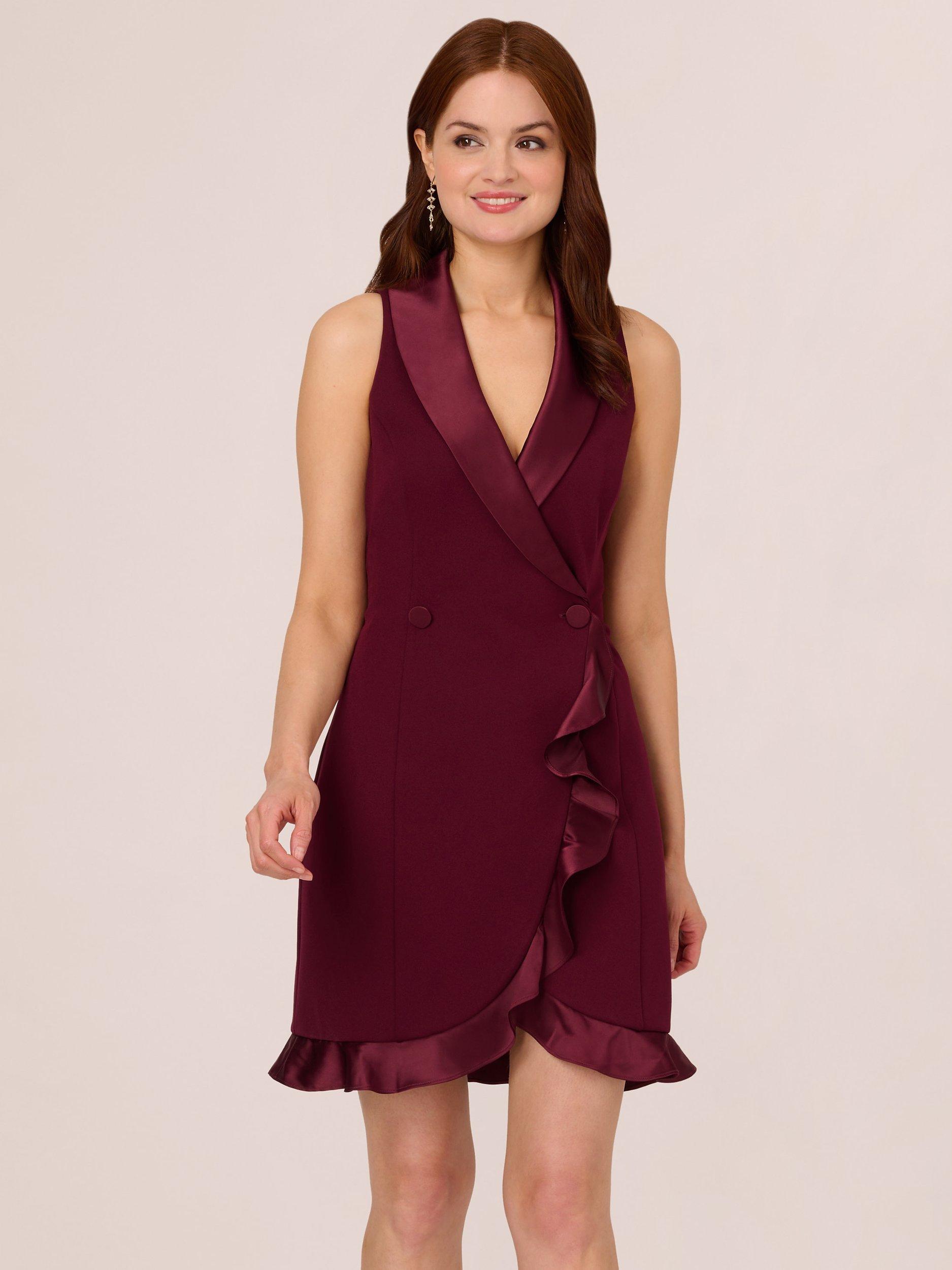 Product image 1 of 6, which shows Adrianna Papell Halter Tuxedo Crepe Wrap Dress, Cabernet, 16