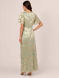 Adrianna Papell Foil Leaf Draped Maxi Dress, Sage/Gold