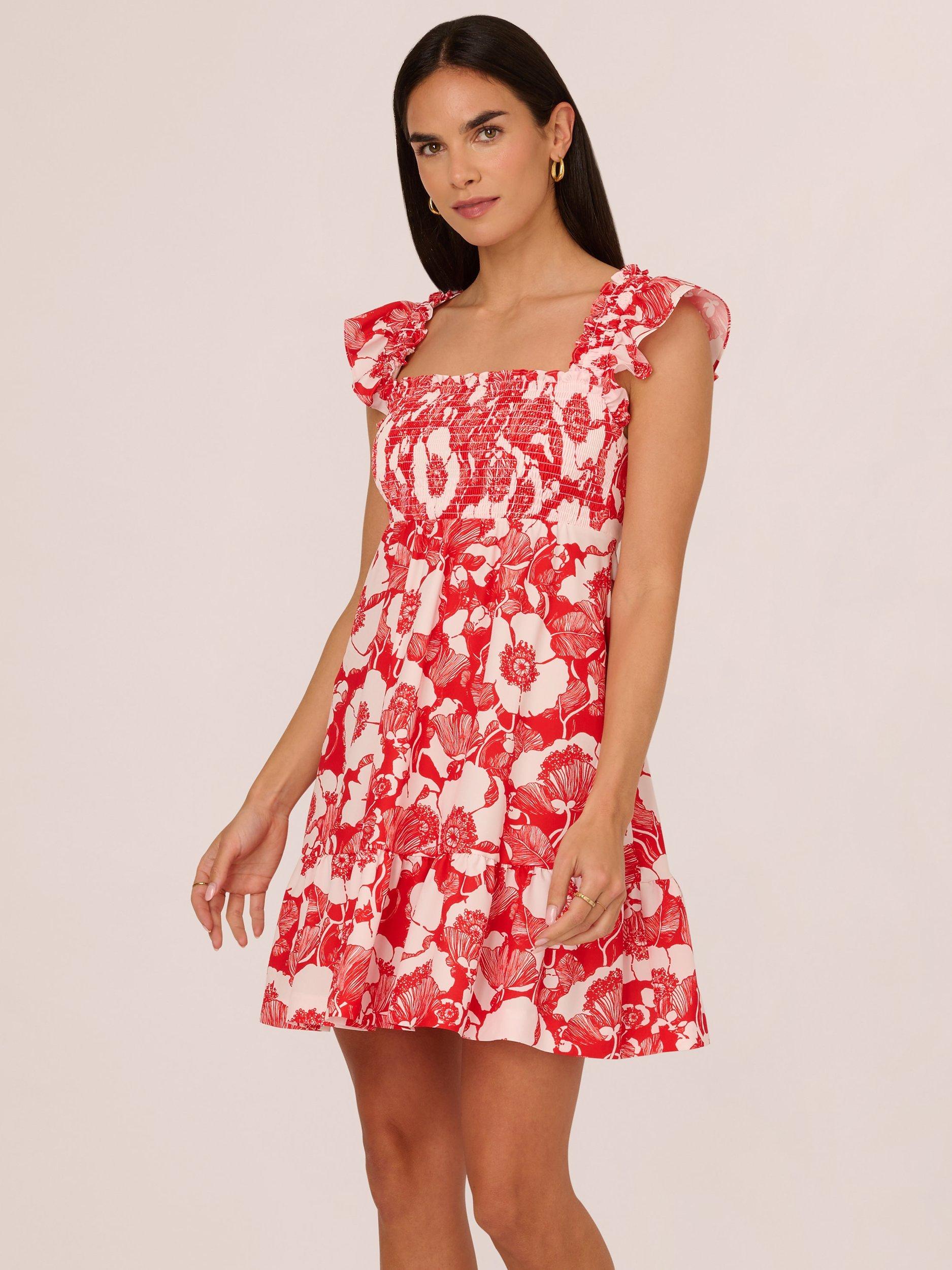 Adrianna by Adrianna Papell Floral Print Smock Dress, Orange/Ivory
