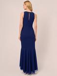 Adrianna Papell Ruffle Crepe Evening Gown, Navy Sateen