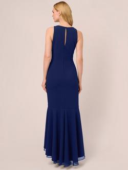 Adrianna Papell Ruffle Crepe Evening Gown, Navy Sateen - view 2, Navy Sateen