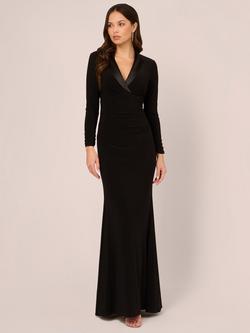 Adrianna Papell Tuxedo Long Dress, Black, Black