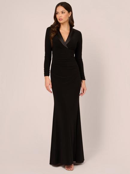 Adrianna Papell Tuxedo Long Dress, Black, Black