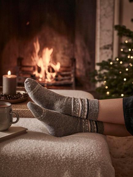 Barbour Anaise Fair Isle Socks, Mid Grey/Loden, Mid Grey/Loden
