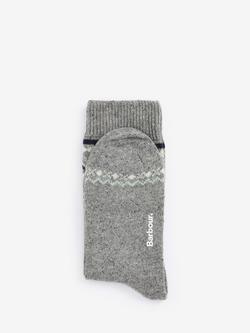 Barbour Anaise Fair Isle Socks, Mid Grey/Loden - view 2, Mid Grey/Loden