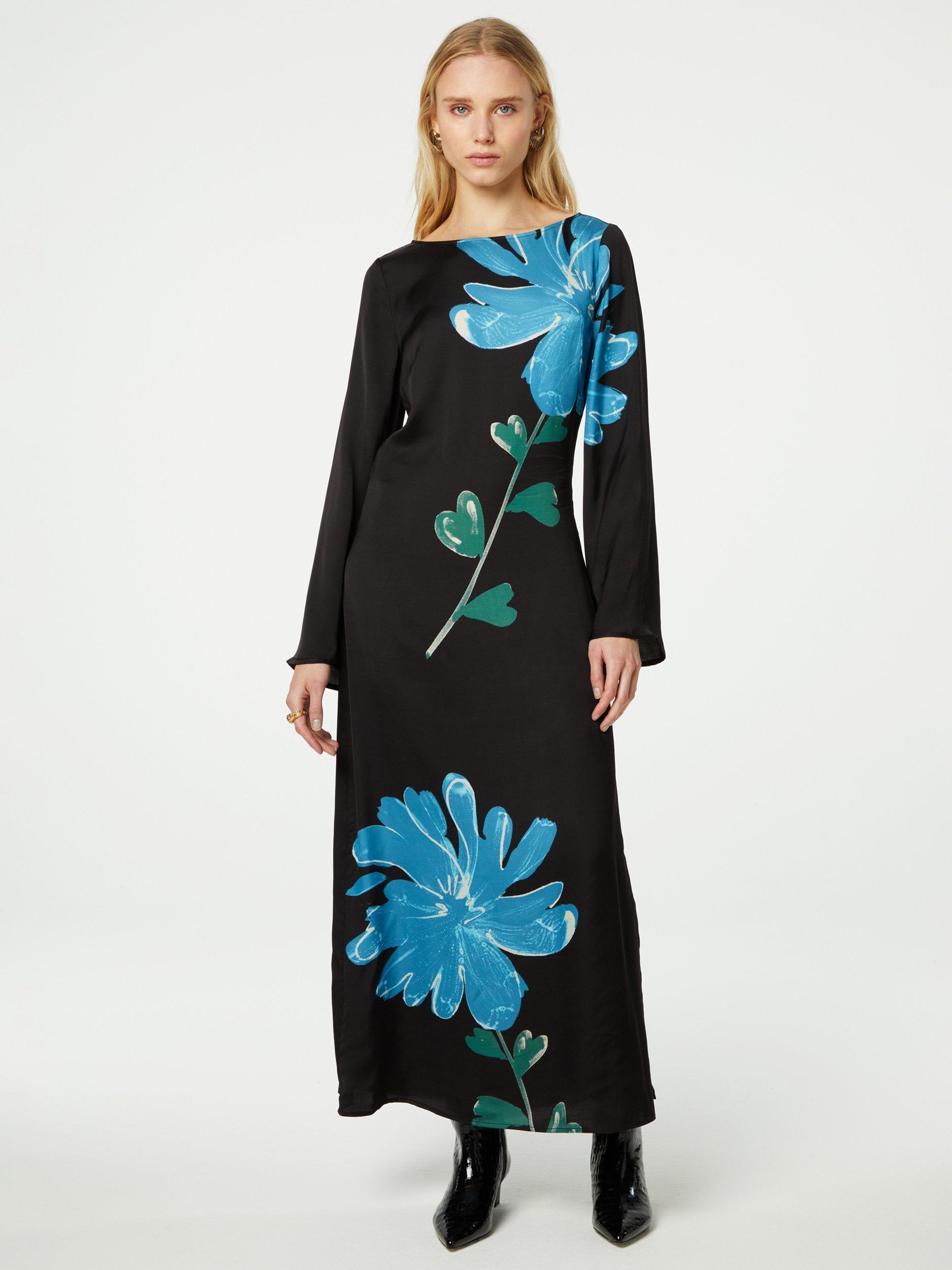 Product image 2 of 4, which shows Fabienne Chapot Shika Placement Floral Print Maxi Dress, Black/Venus Blue, 34