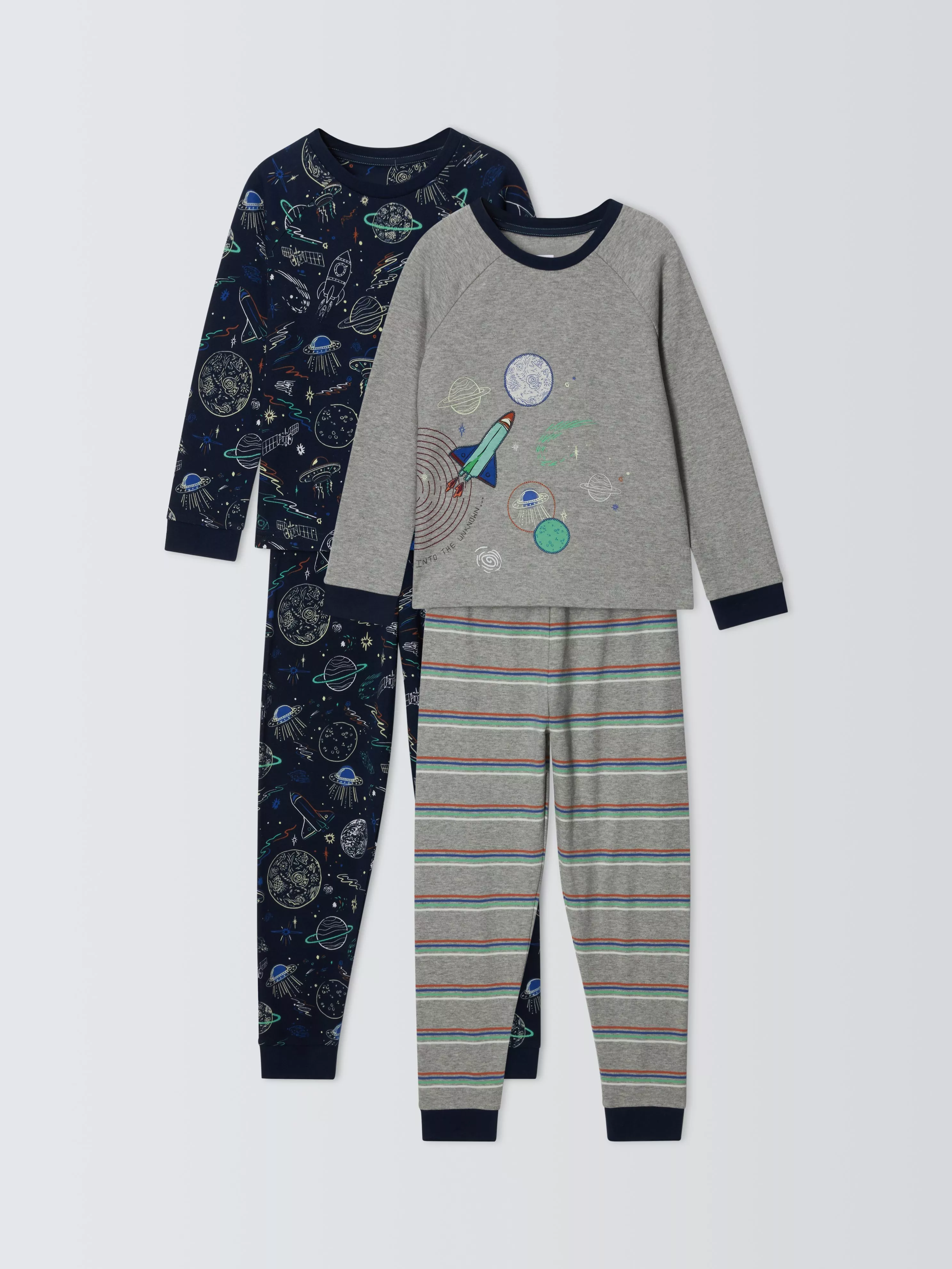 John Lewis Kids Glow In The Dark Space Pyjamas Pack of 2 Grey