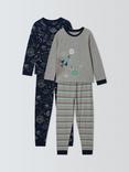 John Lewis Kids' Glow In The Dark Space Pyjamas, Pack of 2, Grey