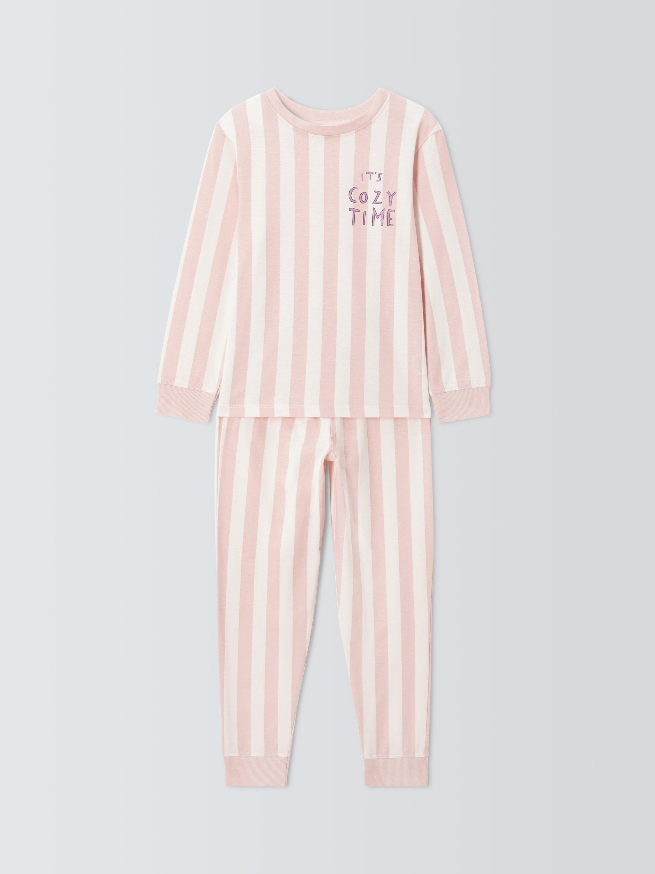 John Lewis ANYDAY Kids Striped Cozy Time Pyjamas Pink