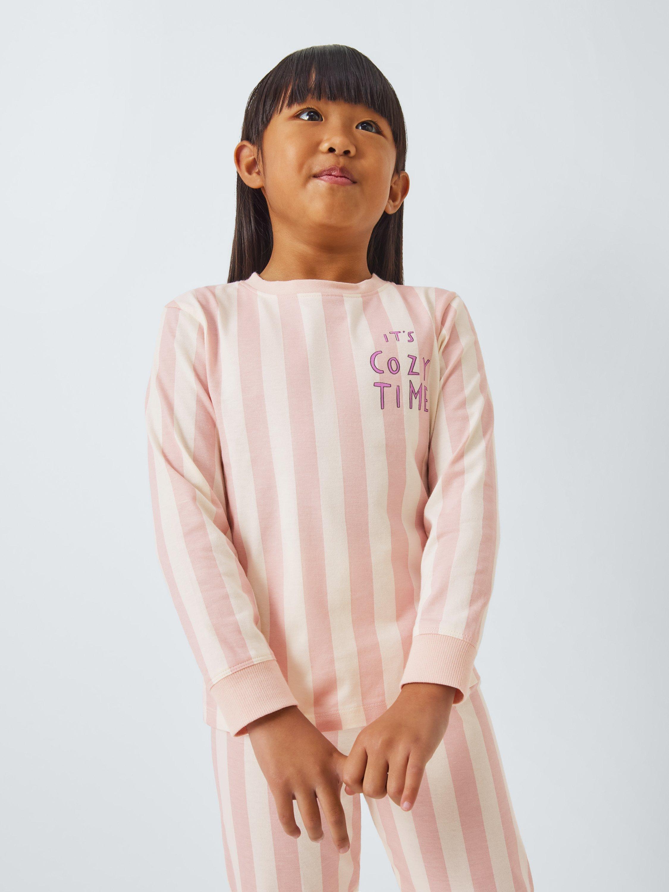 John Lewis ANYDAY Kids Striped Cozy Time Pyjamas Pink