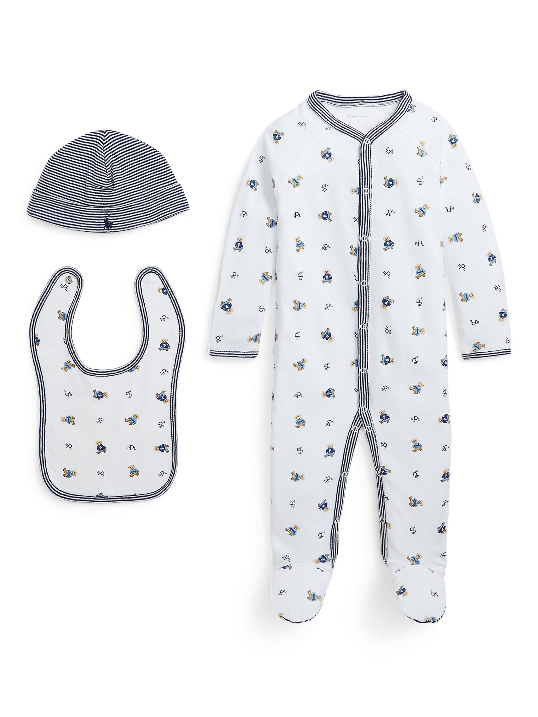 Ralph Lauren Baby Baby Coverall Bib Hat Gift Set 3 Piece