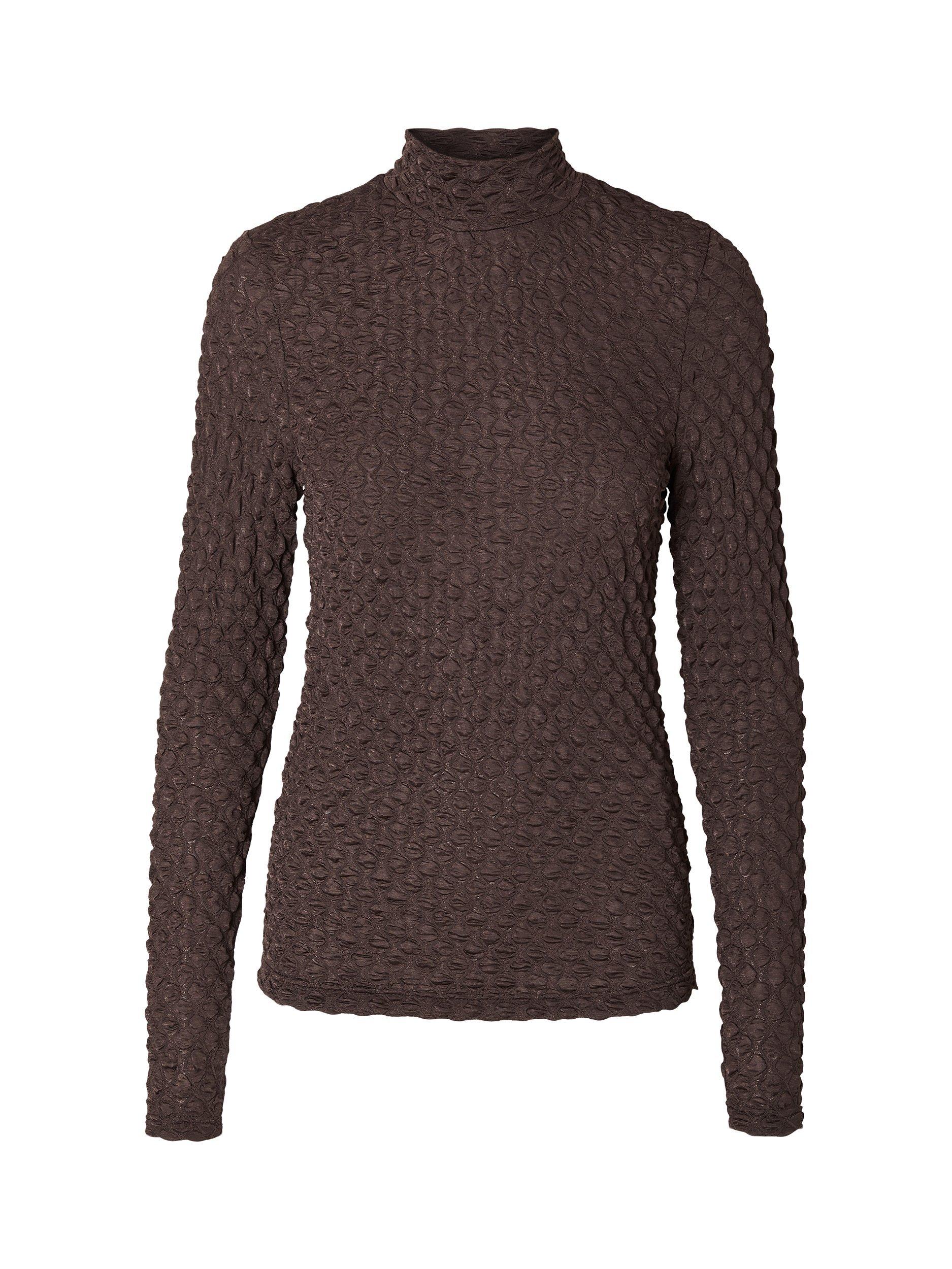 Product image 4 of 4, which shows Selected Timmi Textured Long Sleeve Top, Tobacco Brown, 36