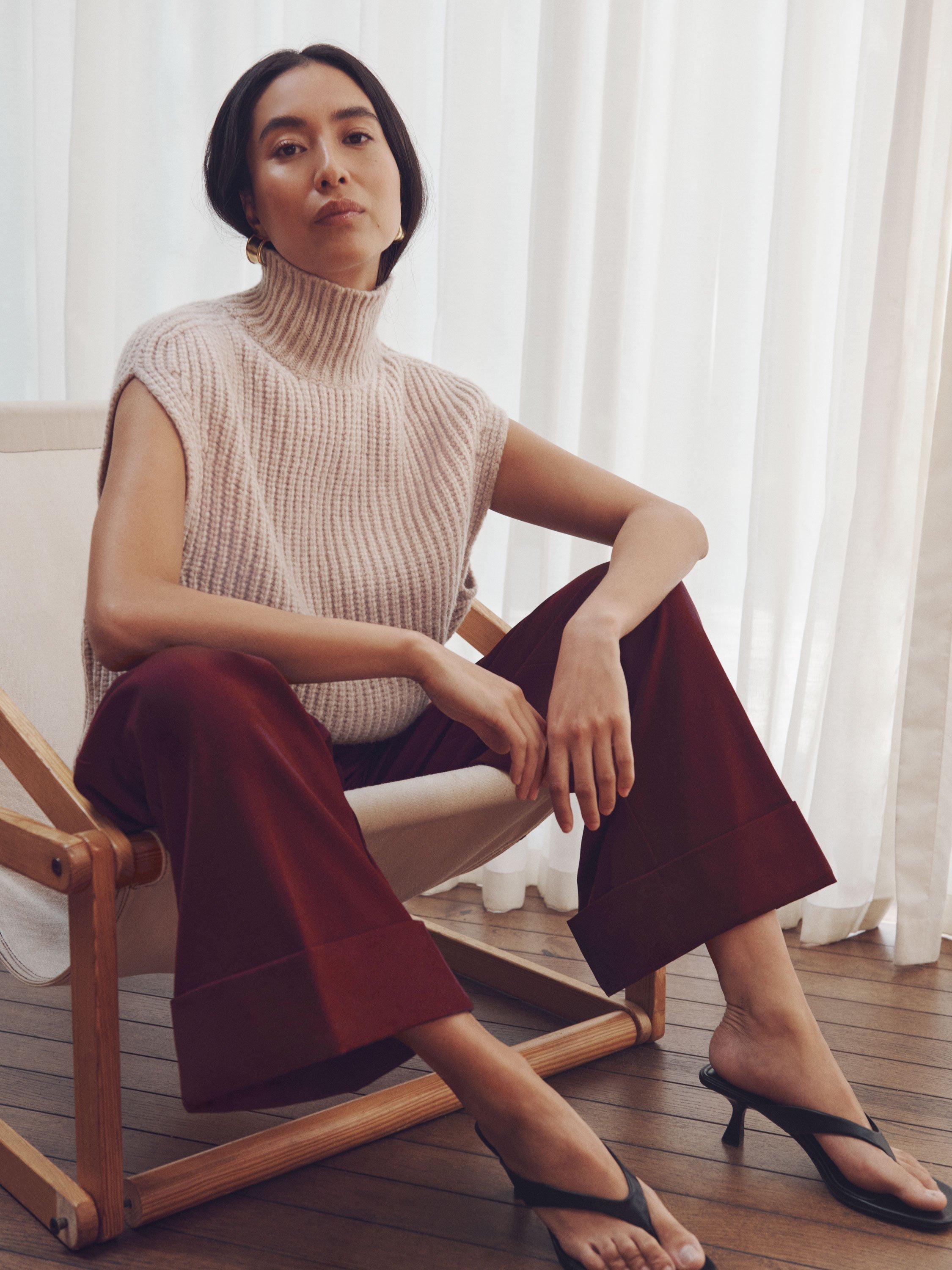 VIVERE Elise Chunky Virgin Wool Blend Knitted Top, Oatmeal