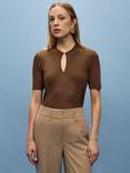 VIVERE Amelia Short Sleeve Rib Knit Top, Brown