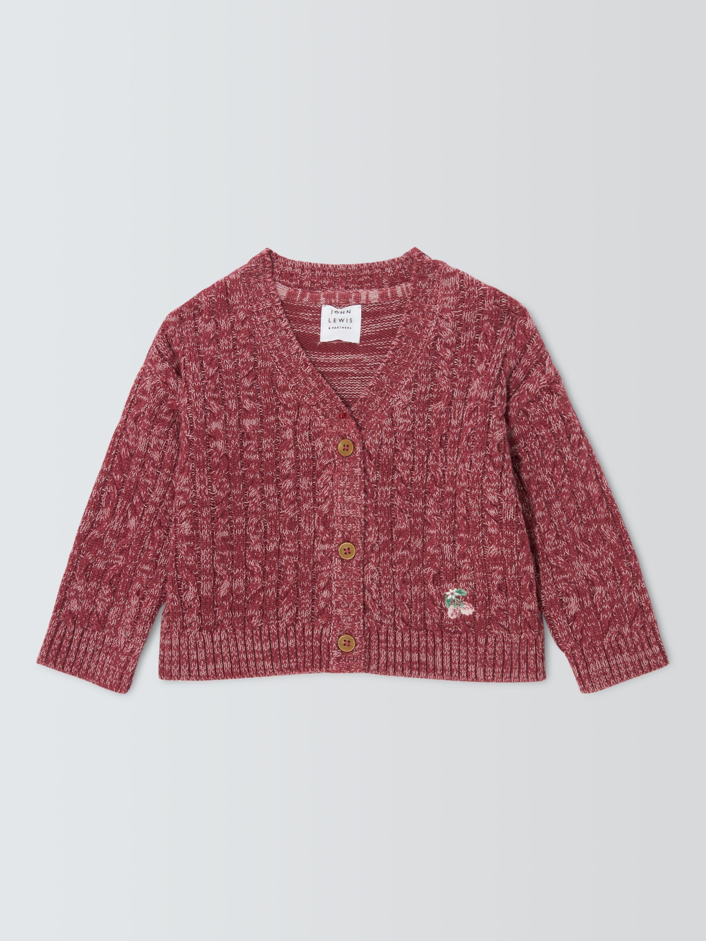 John Lewis Baby Cable Knit Cardigan, Berry