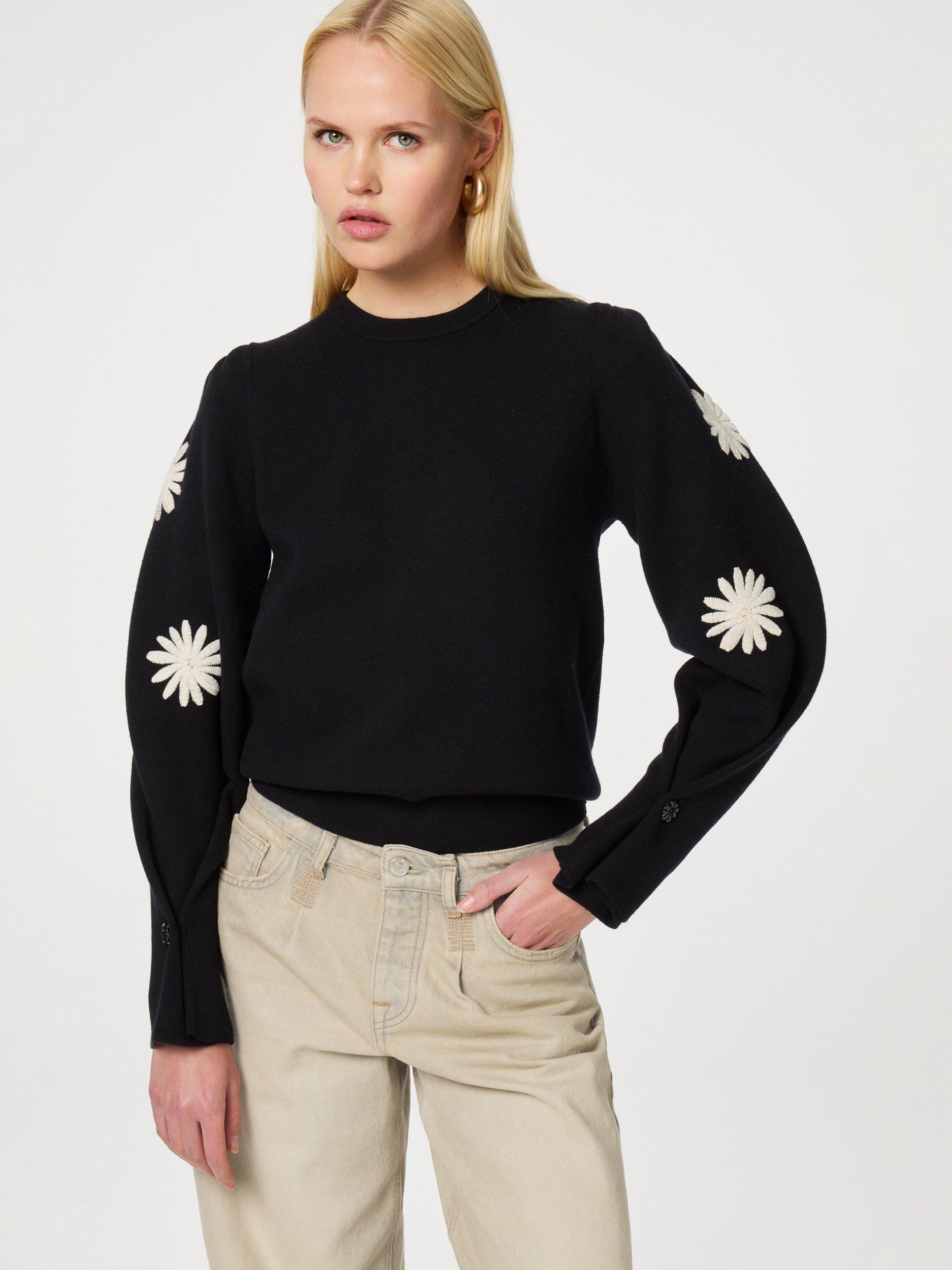 Fabienne Chapot Biba Flower Sleeve Jumper, Black