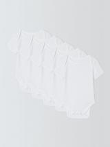 John Lewis Baby Cotton Short Sleeve Rib Bodysuits, Pack of 5, White