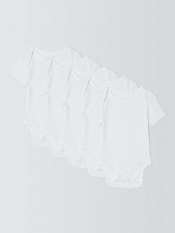 John Lewis Baby Cotton Short Sleeve Rib Bodysuits, Pack of 5, White, White