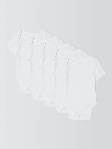 John Lewis Baby Cotton Short Sleeve Rib Bodysuits, Pack of 5, White, White