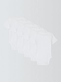 John Lewis Baby Cotton Short Sleeve Rib Bodysuits, Pack of 5, White - view 2, White