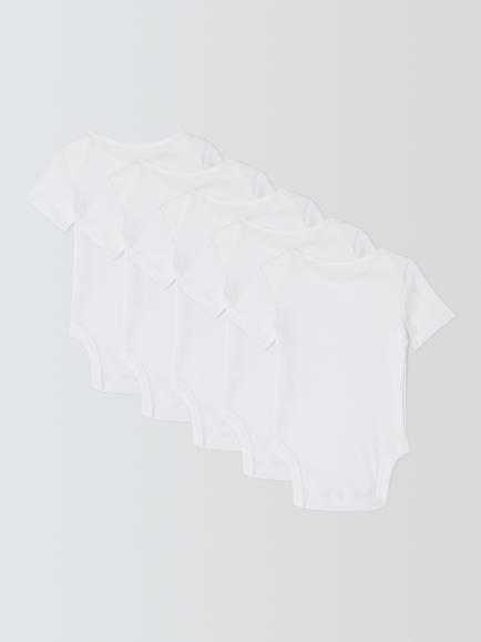 John Lewis Baby Cotton Short Sleeve Rib Bodysuits, Pack of 5, White - view 2, White