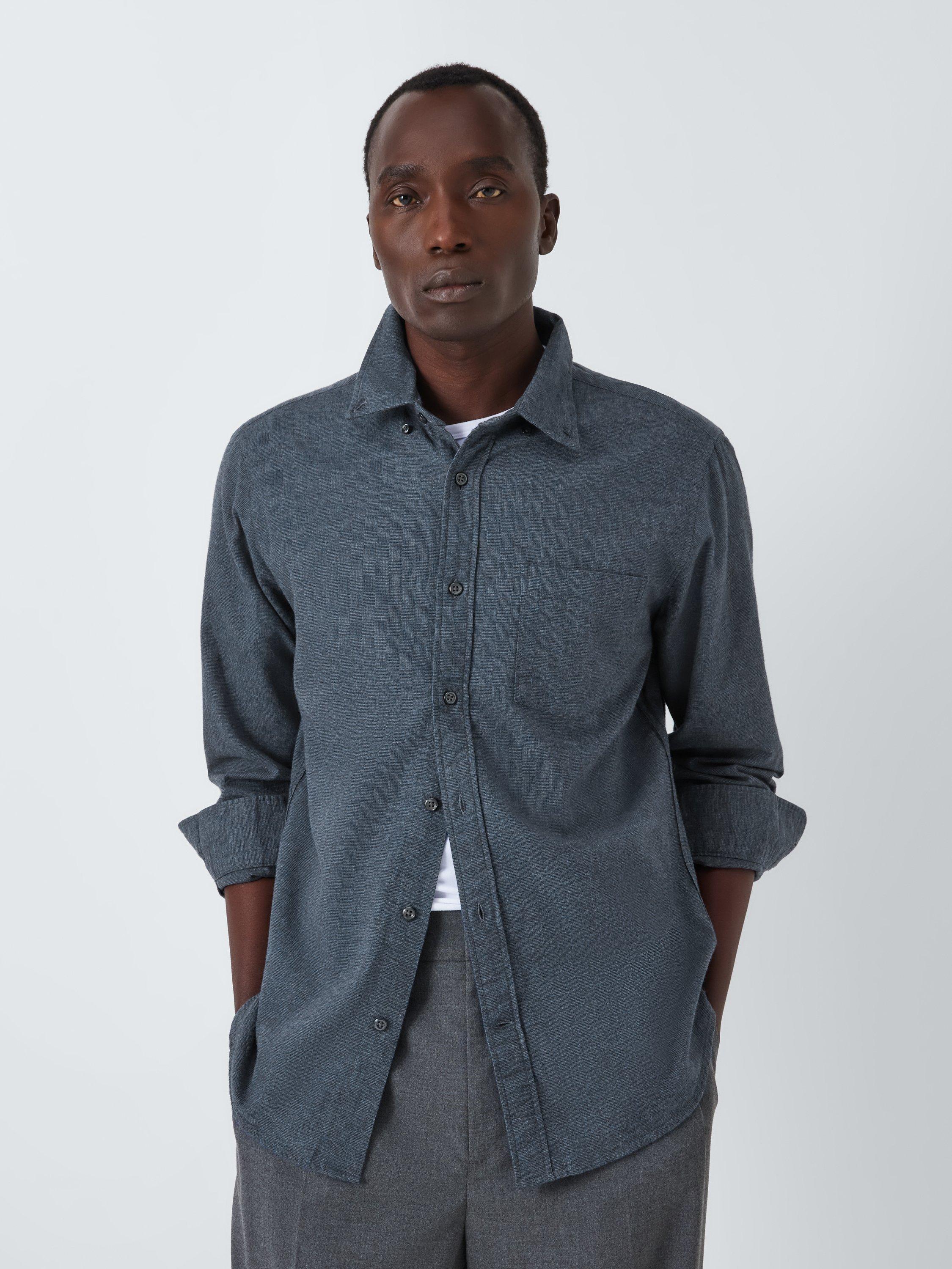 John Lewis Long Sleeve Slim Fit Flannel Cotton Shirt Mid Grey