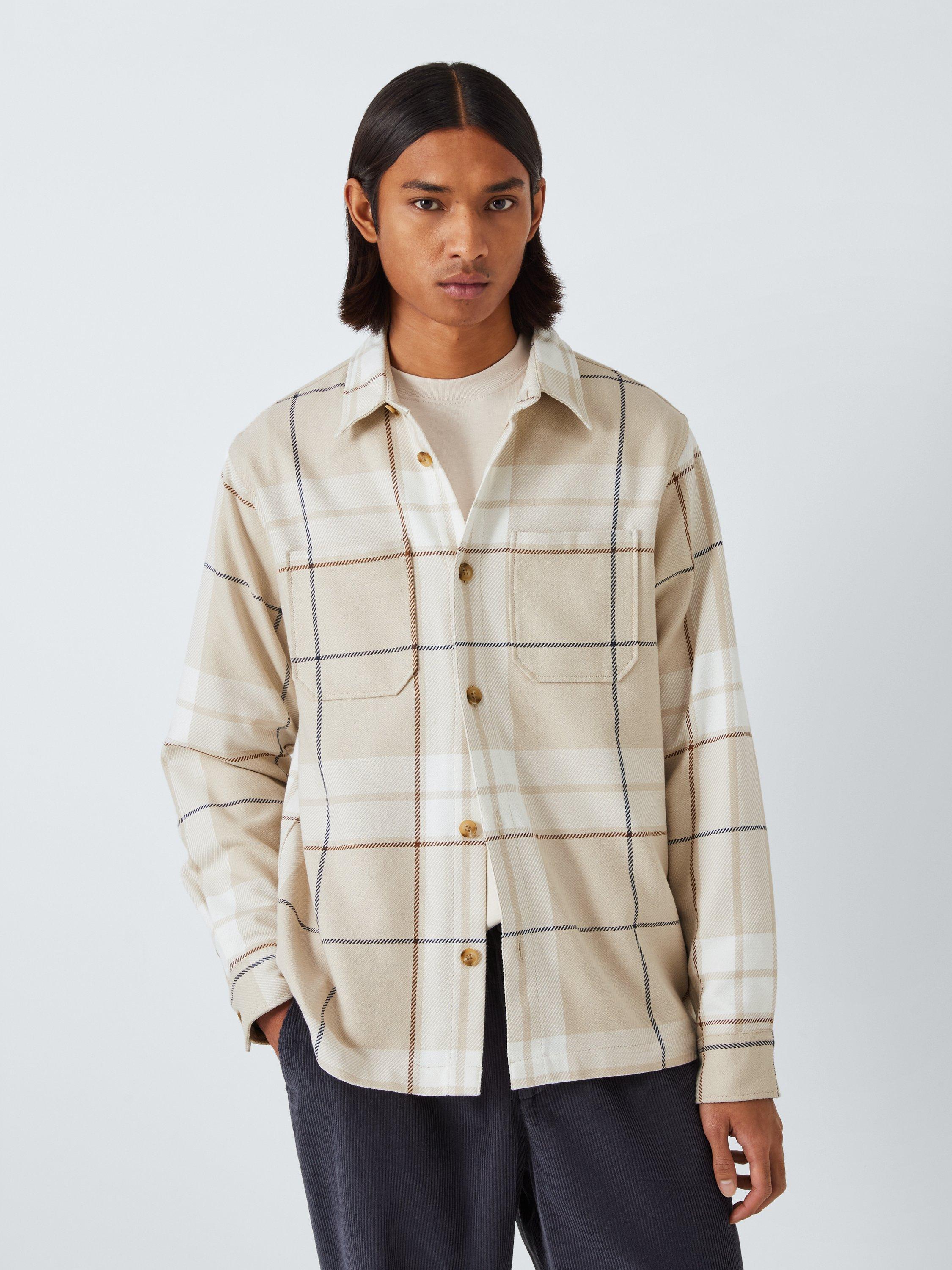 John Lewis ANYDAY Check Cotton Overshirt, Ebony, Pumice Stone