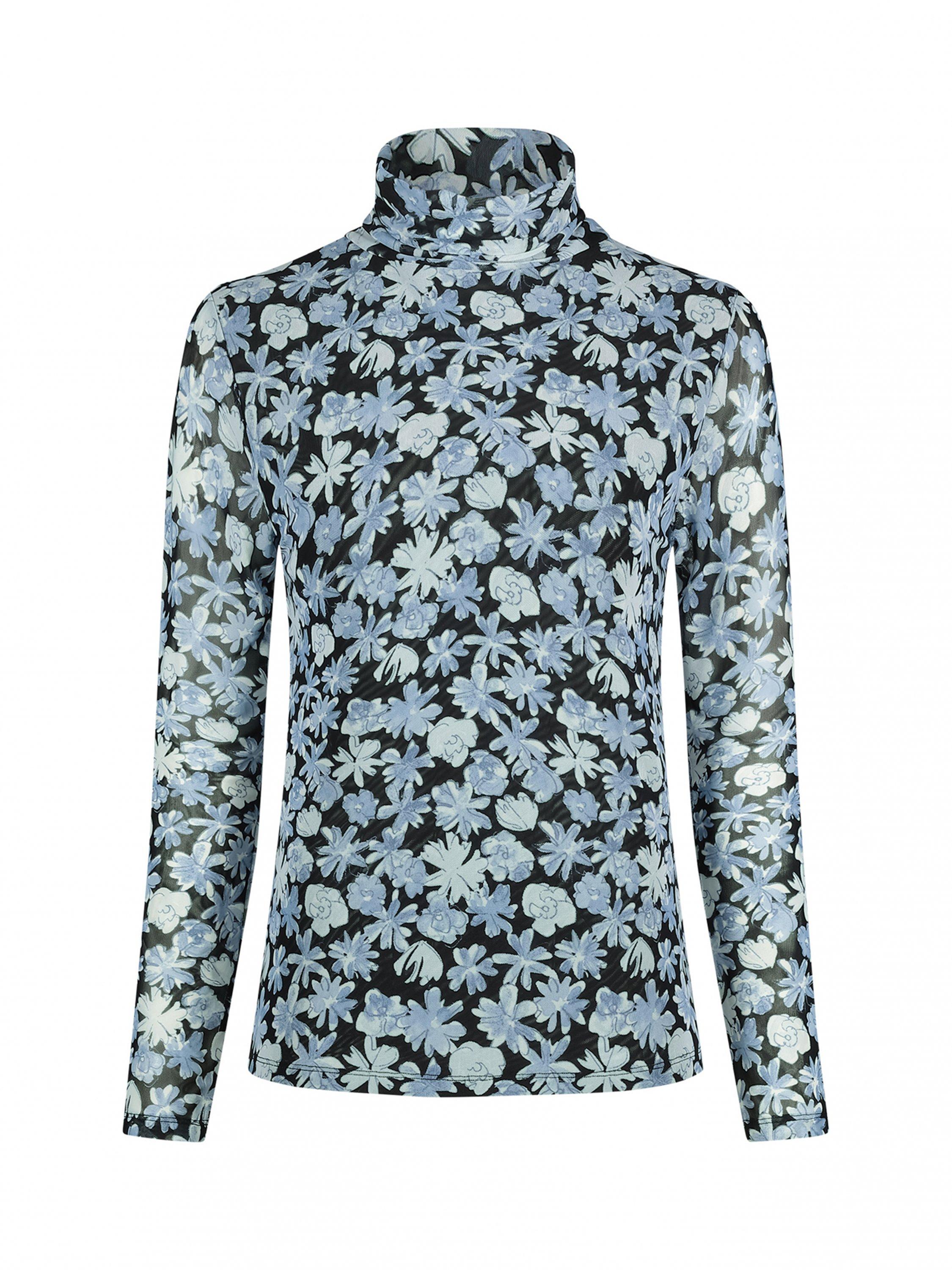 Fabienne Chapot Jane Turtle Neck Floral Print Top, Black/Bright Blue