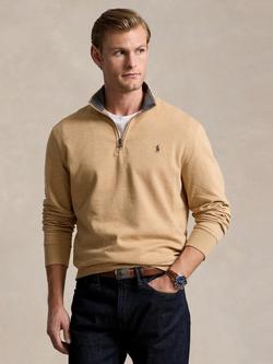 Polo Ralph Lauren Zip Neck Pullover Jersey Top, Camel, Camel