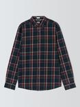 John Lewis Long Sleeve Regular Fit Check Cotton Shirt, Navy/Ruby Wine