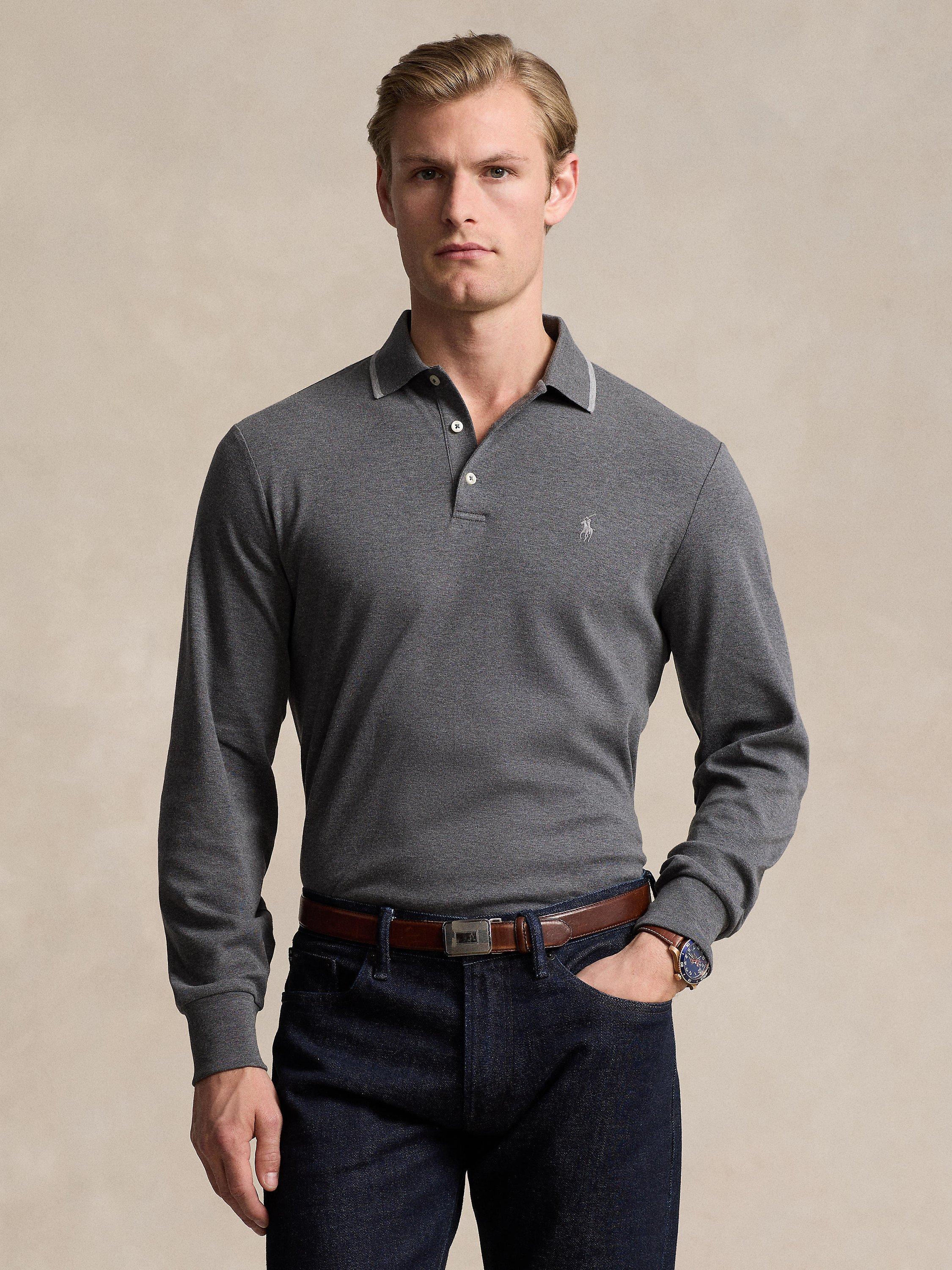 Ralph Lauren Long Sleeve Luxe Interlock Cotton Polo Shirt Barclay Heather