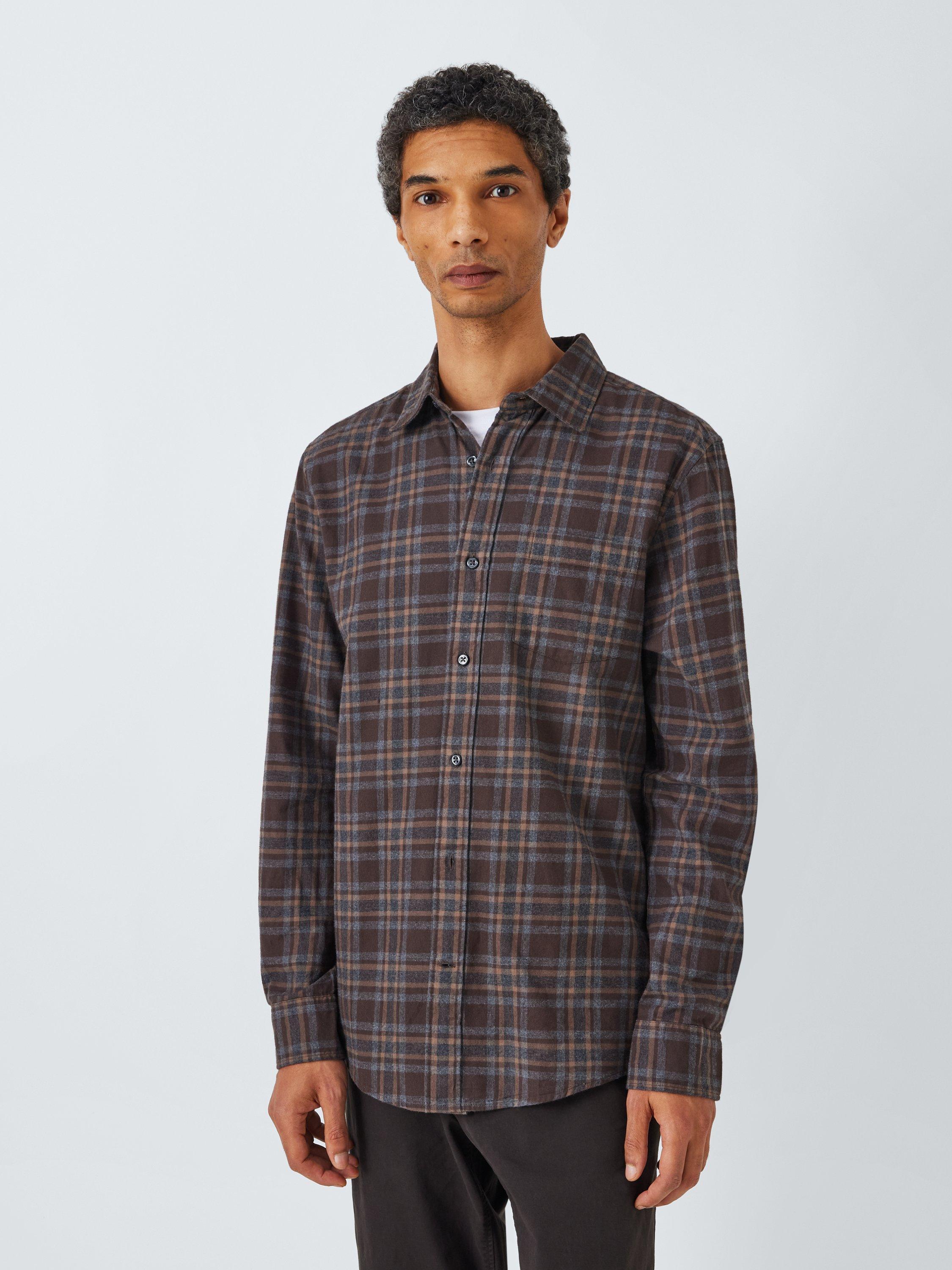 John Lewis Long Sleeve Regular Fit Check Cotton Shirt, Mole/Grey