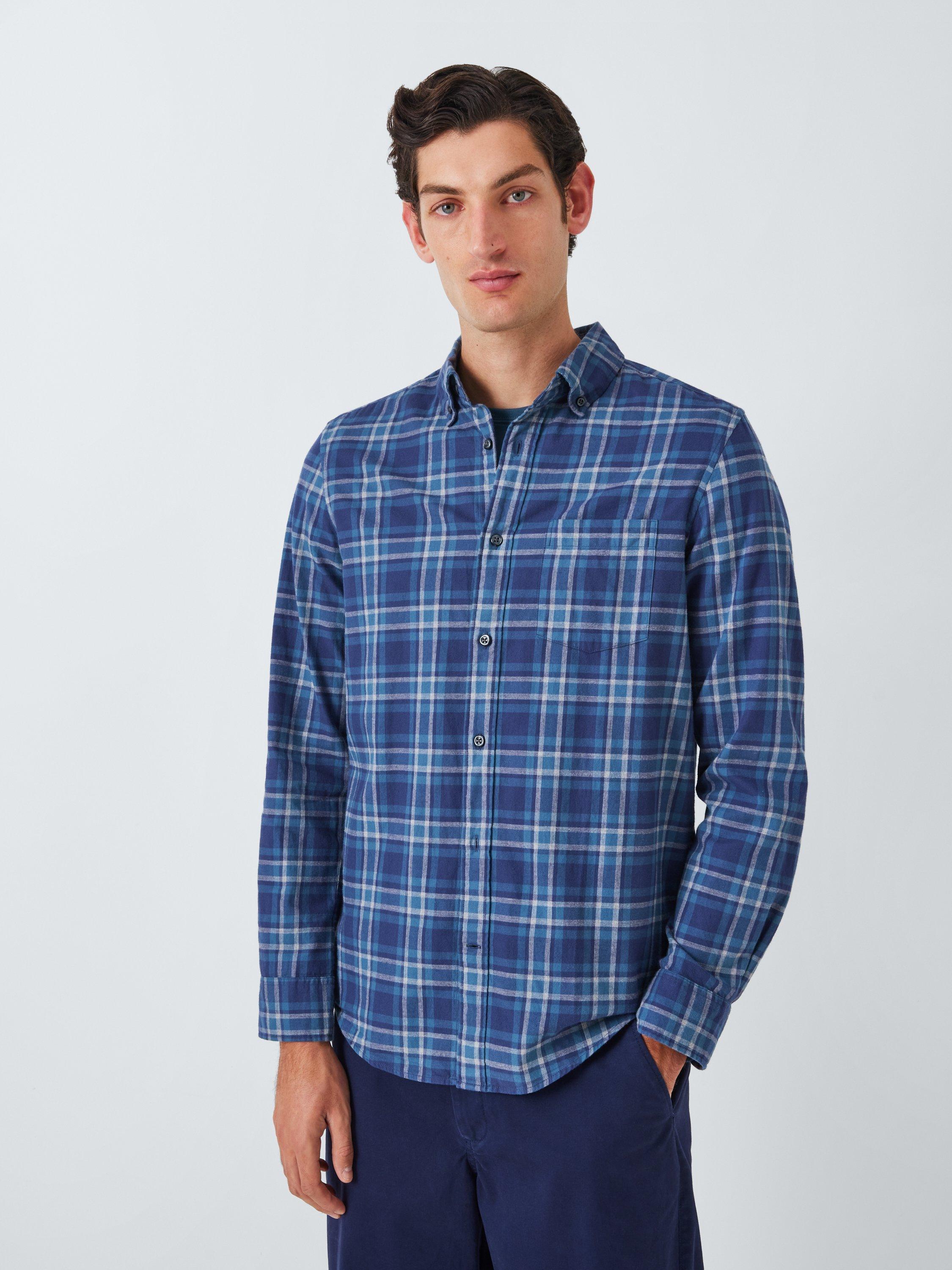 John Lewis Long Sleeve Regular Fit Check Cotton Shirt, Orion/Grey