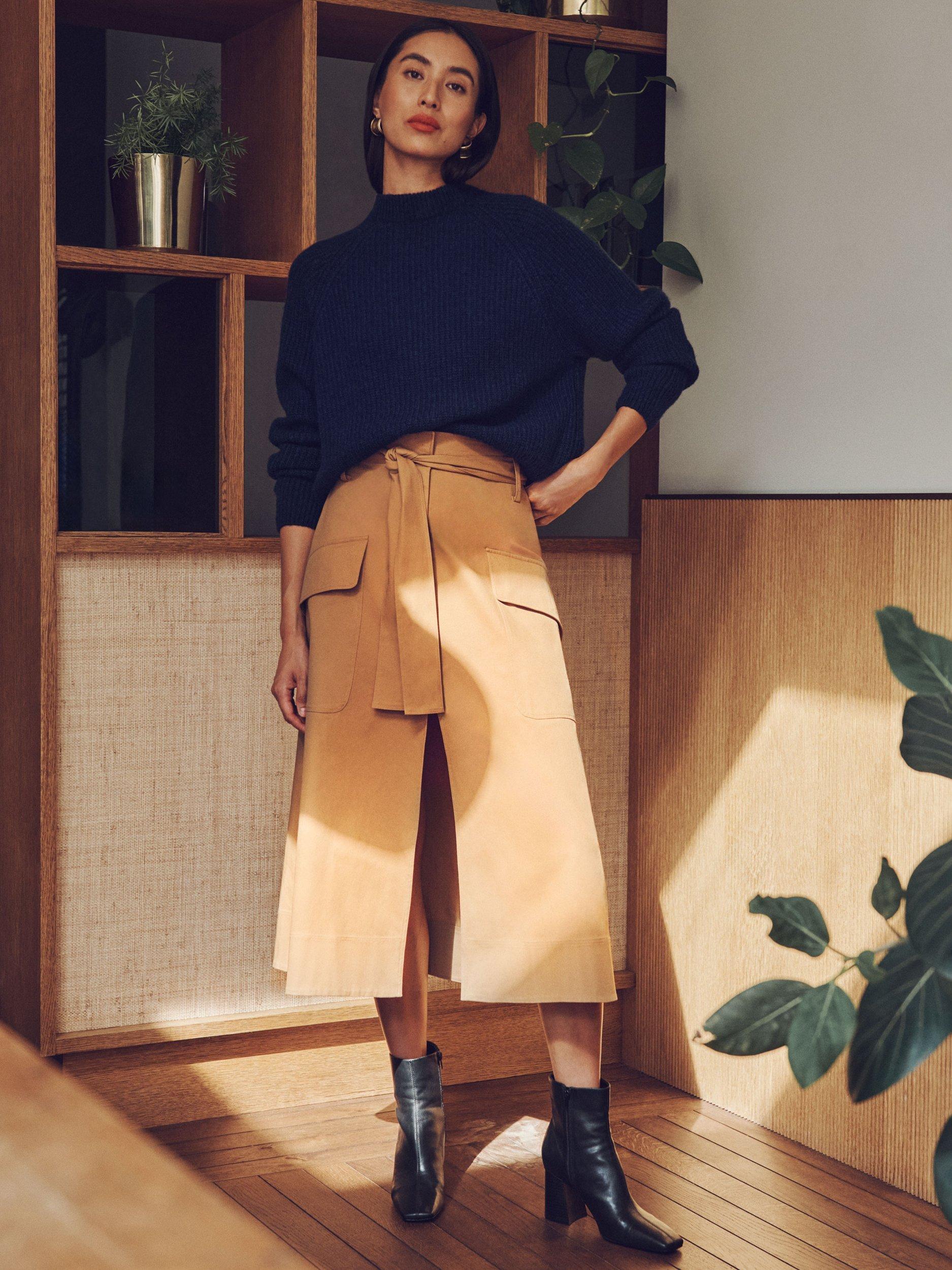 VIVERE Jolie Belted A-Line Skirt, Taupe