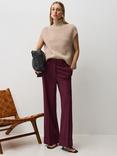 VIVERE Rose Virgin Wool Blend Wide Leg Trousers, Bordeaux