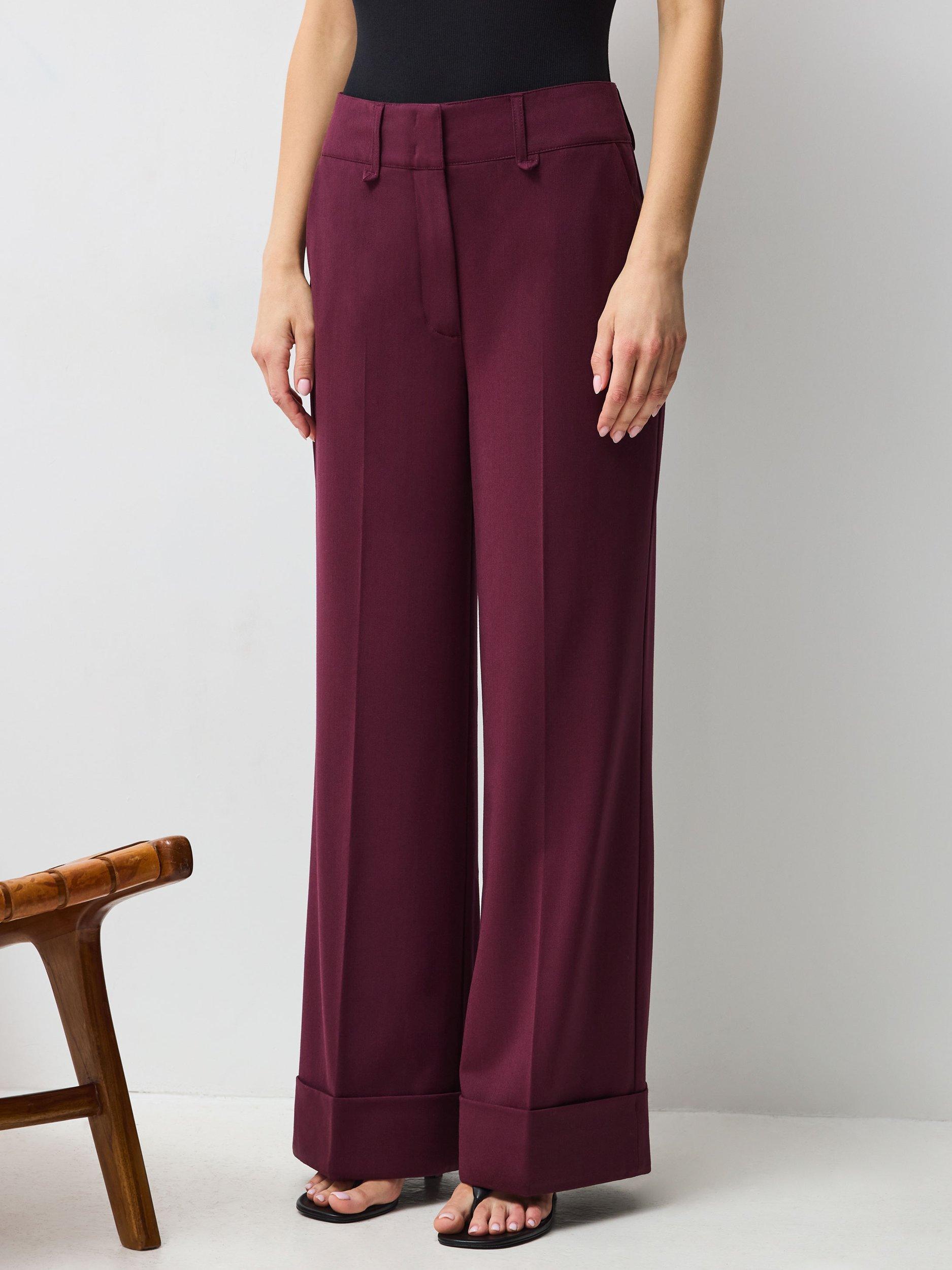 Product image 2 of 6, which shows VIVERE Rose Virgin Wool Blend Wide Leg Trousers, Bordeaux, 8
