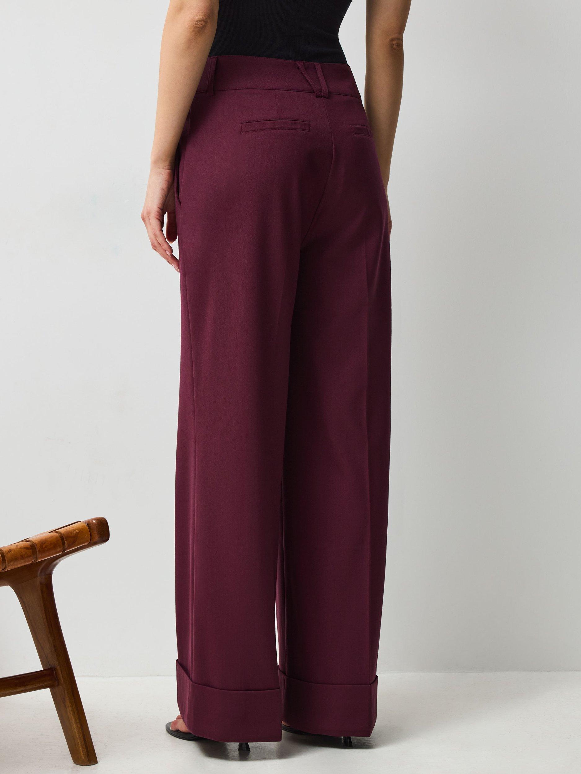 Product image 3 of 6, which shows VIVERE Rose Virgin Wool Blend Wide Leg Trousers, Bordeaux, 8