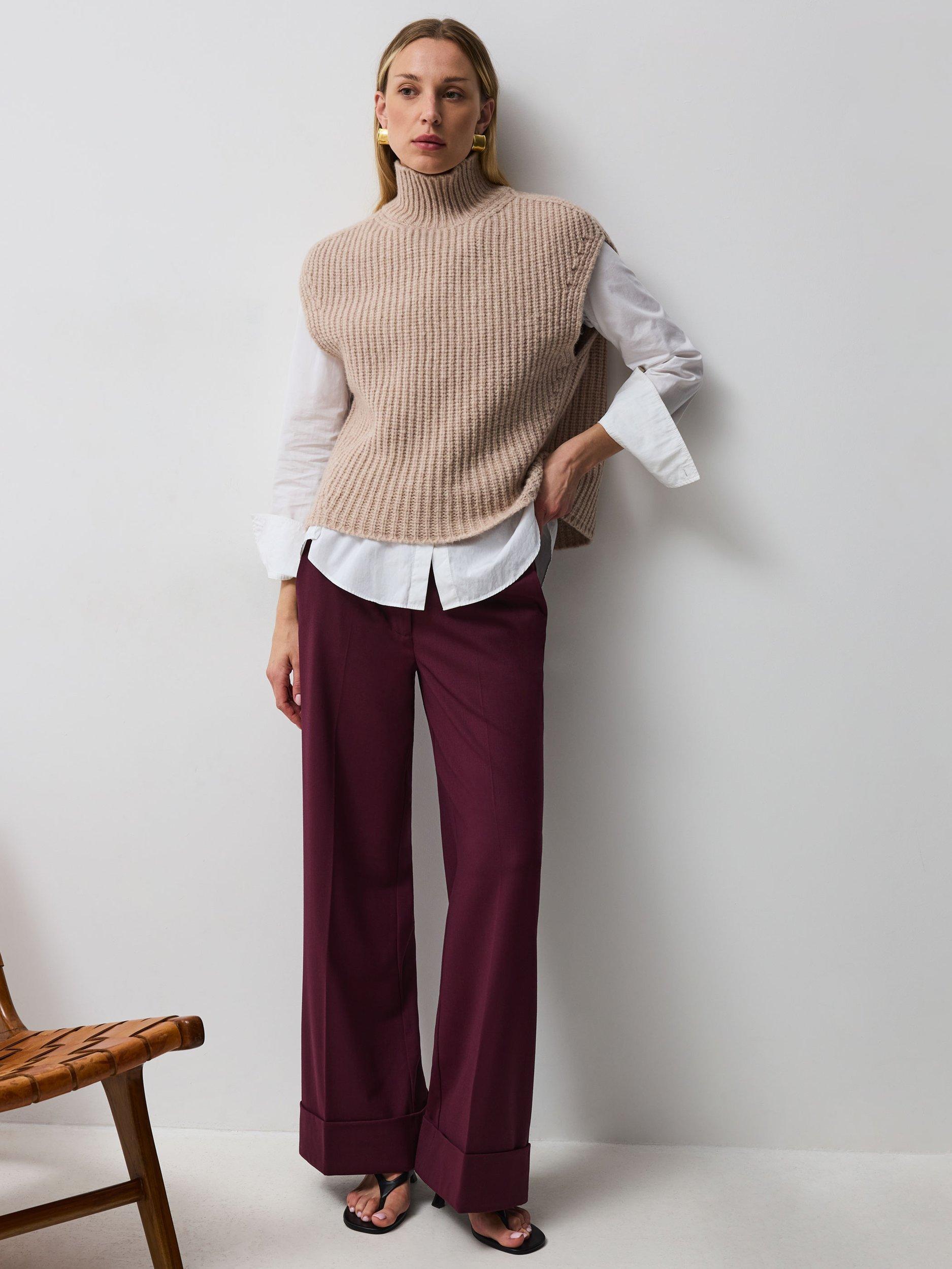 Product image 5 of 6, which shows VIVERE Rose Virgin Wool Blend Wide Leg Trousers, Bordeaux, 8