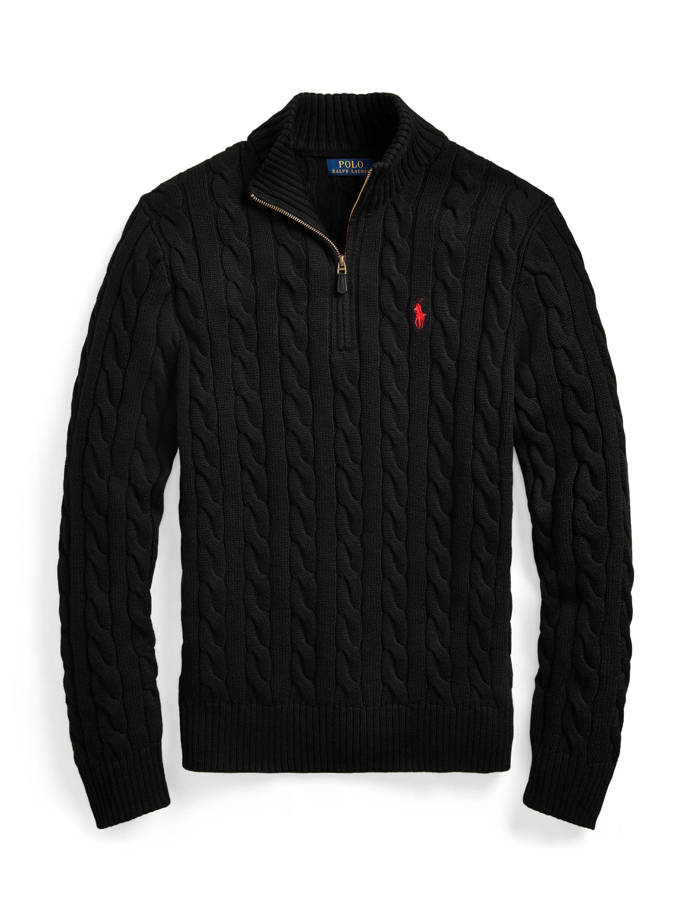 Polo ralph lauren half zip cotton knit jumper with multi player logo in black hotsell