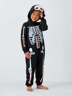 John Lewis Kids' Glow In The Dark Skeleton Onesie, Multi, Multi