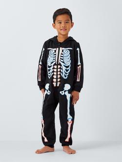 John Lewis Kids' Glow In The Dark Skeleton Onesie, Multi - view 2, Multi