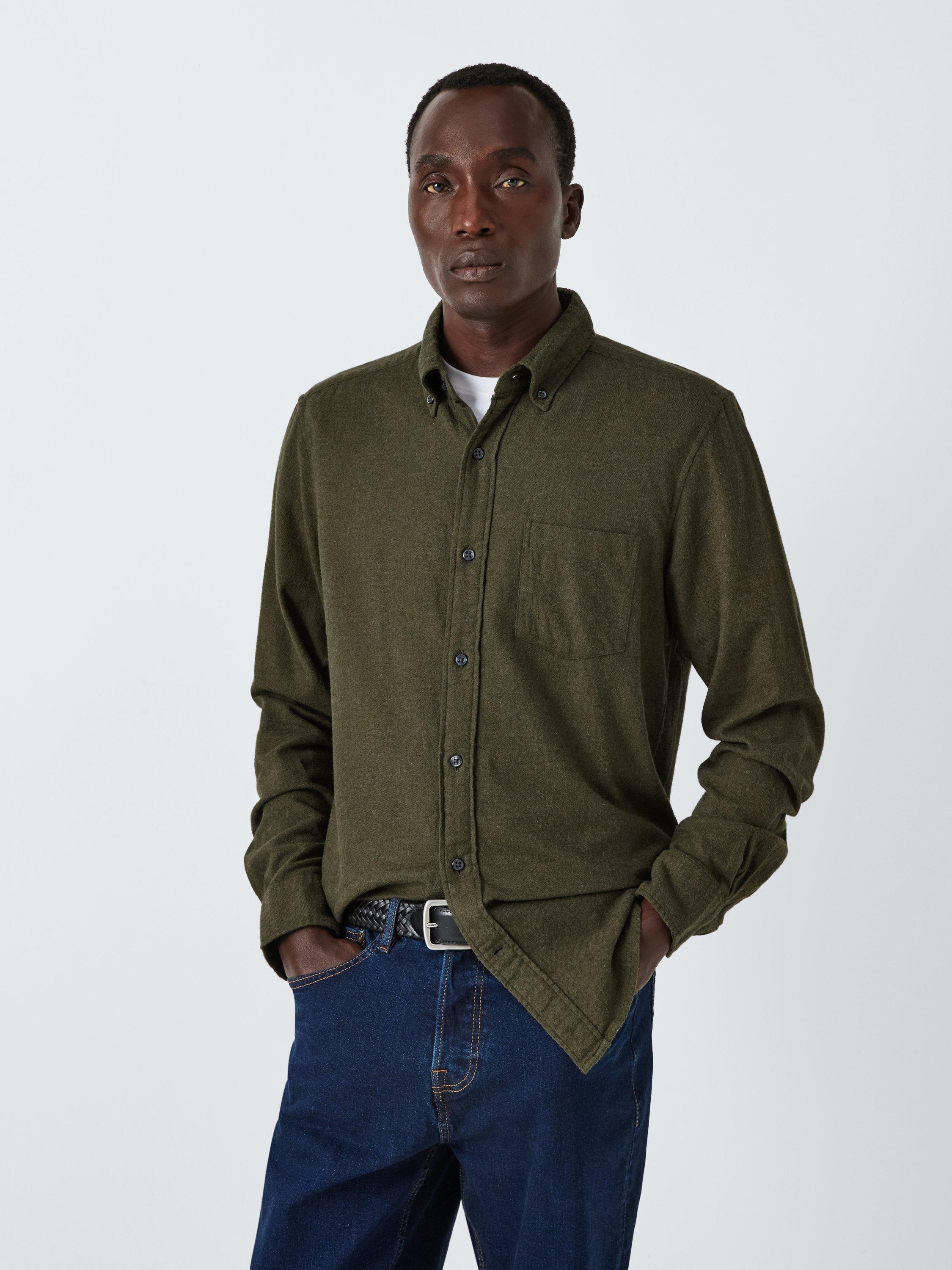 John Lewis Long Sleeve Melange Twill Cotton Shirt, Rubber, Khaki